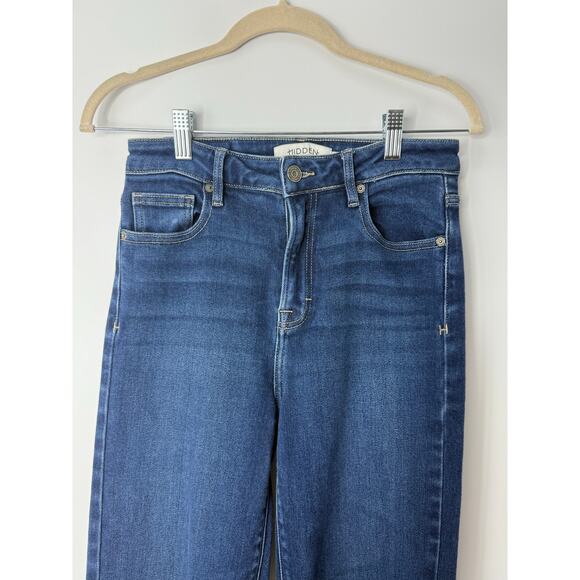 Hidden LA High Rise Straight Jeans Dark Wash Raw Hem Size 26 Stretch - Picture 4 of 11